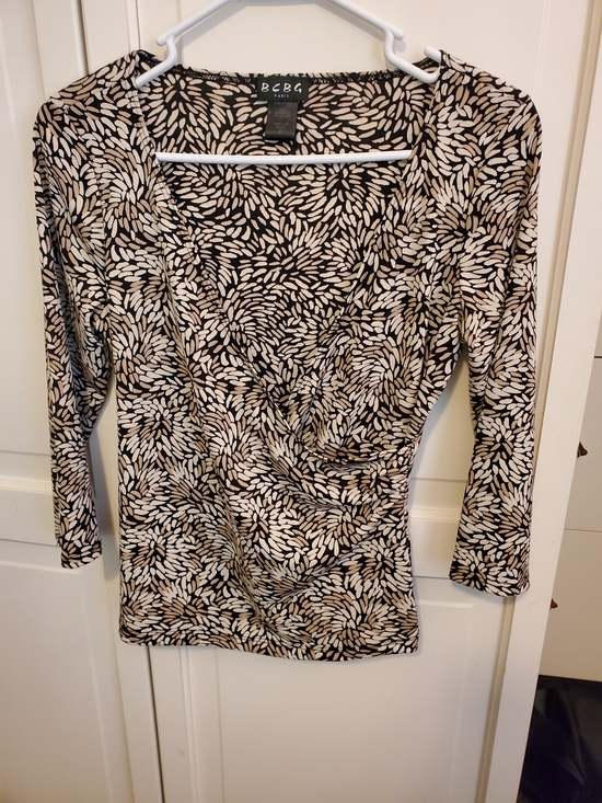 BCBG Paris Tops - BCBG Paris Petal Print Criss-Cross Blouse, Black/Cream, Size XS